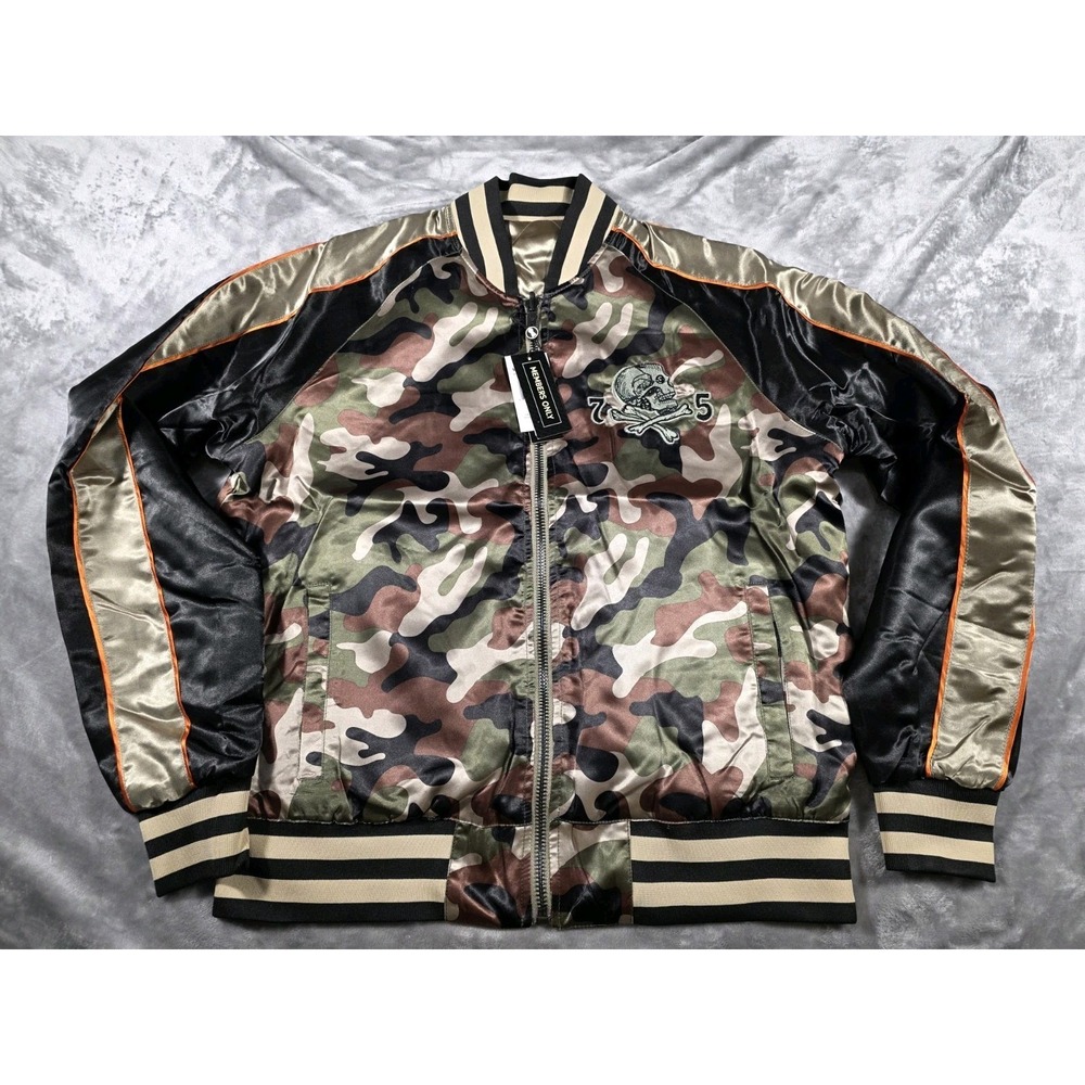 NWT Members Only Reversible Satin Bomber Jacket Camo/Black/Gold/Skull Men Medium